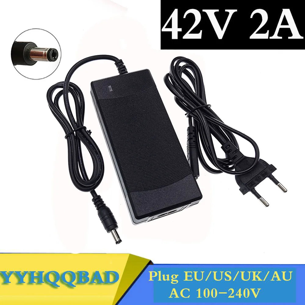 36V Lithium Battery Charger — 42V 2A Output, Universal Plug