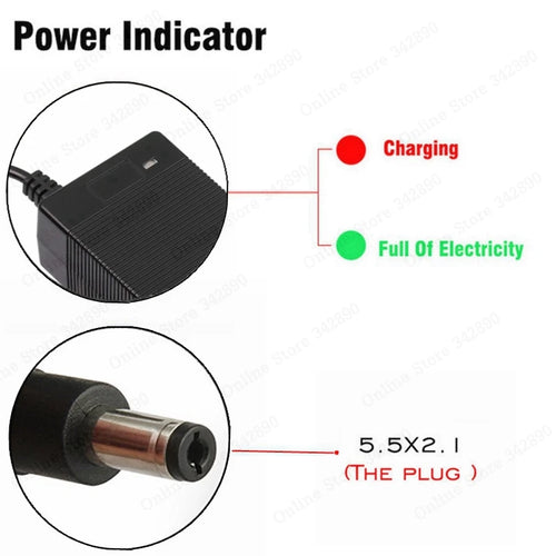 36V Lithium Battery Charger — 42V 2A Output, Universal Plug
