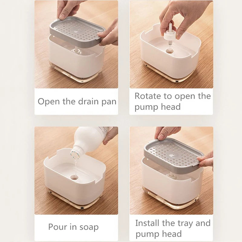 Soap Dispenser with Built-In Sponge Holder