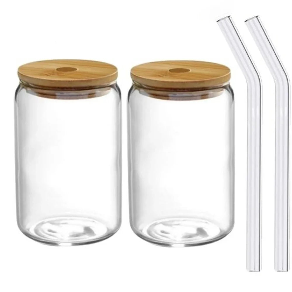 Glass Can Cups with Spill-Proof Lids & Straws (Set of 2, 4, or 6)